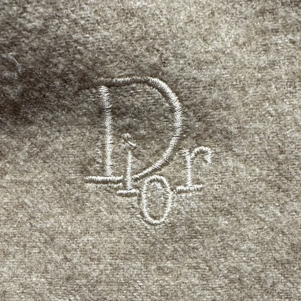 CHRISTIAN DIOR Vintage Scarf Embroidered Logo Neutral Tan Brown Fringe 48